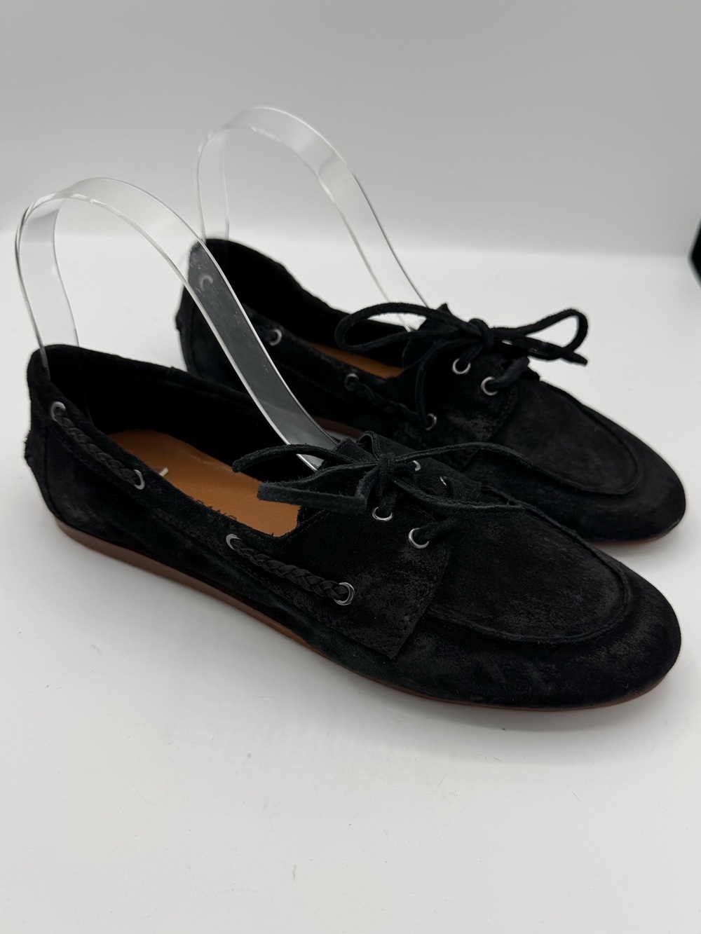 Lucky Brand Shoes Womens Size 7.5 Black Suede Boat Flats Moc Toe LK-TINEERA